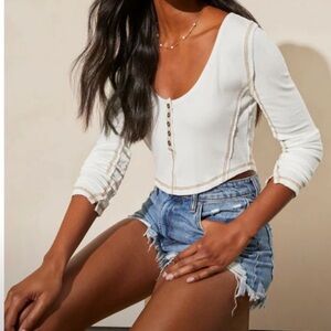 Destinee Long Sleeve Henley Top - Off White